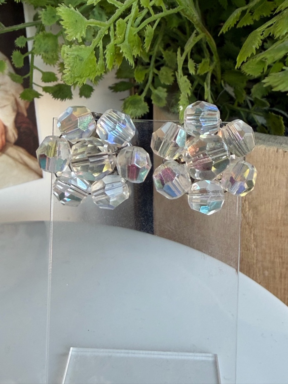 Vintage Aurora Crystal Cluster Earrings